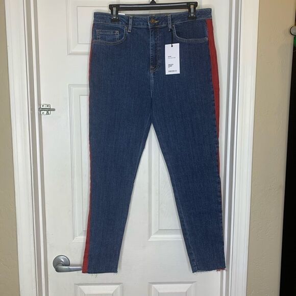 Forever 21 High Rise Skinny Raw Hem Red Stripe - Picture 4 of 12